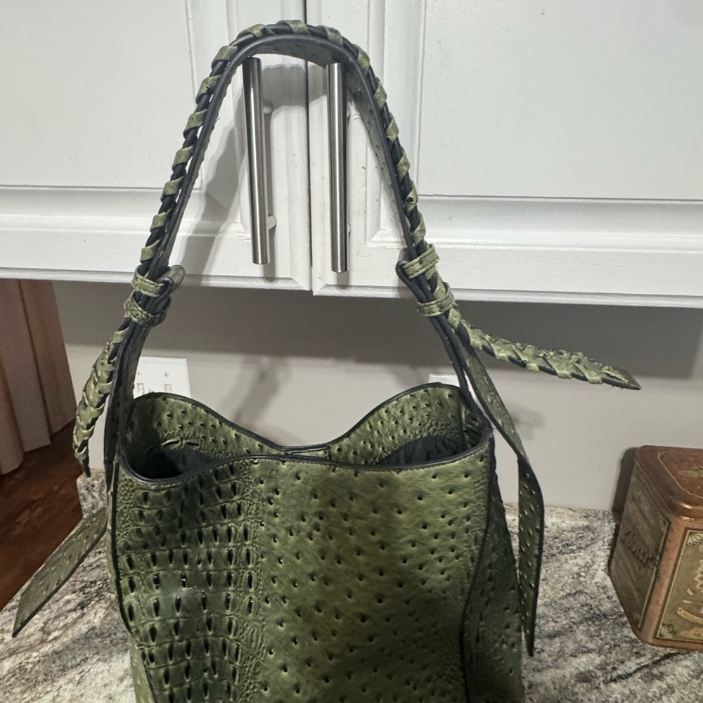 Women’s Olive Green alligator Textured Shoulder Bag and matching wallet